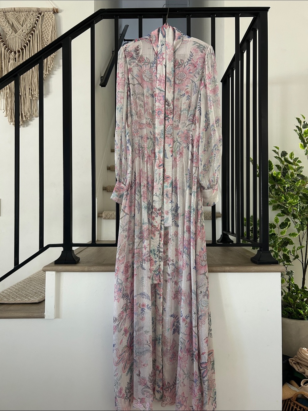 HEMANT & NANDITA Pink Floral Tie-Neck Maxi Dress - Picture 1 of 4